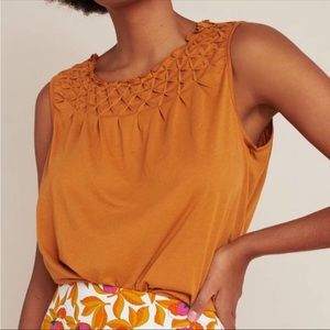 Anthropologie x Maeve Justine Smocked Tank Top in Ochre Size L